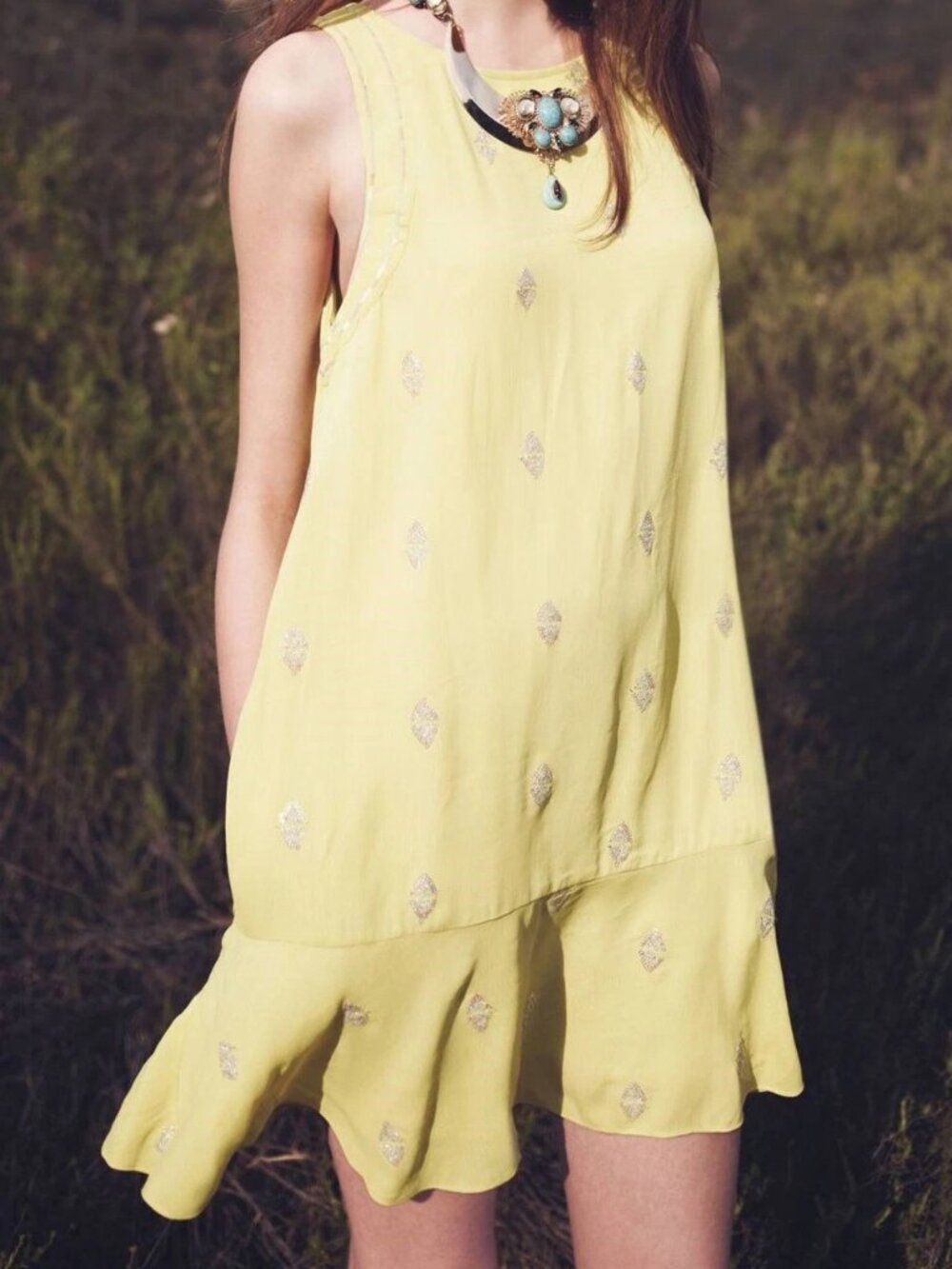 Anthropologie Leifnotes - Embroidered Sequin Dress | Size 4 | Lime Green/Yellow
